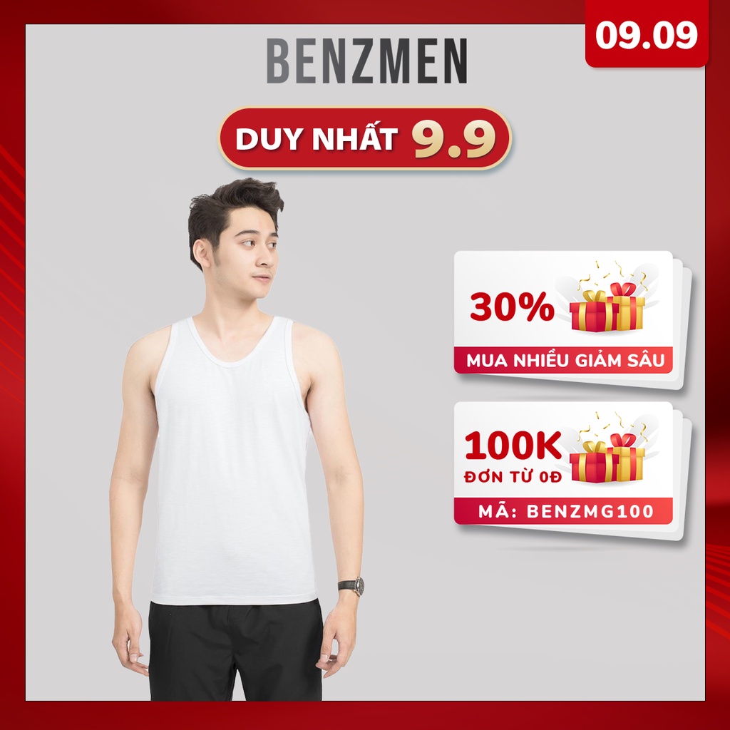 Áo ba lỗ thể thao nam cao cấp ARISTINO BENZMEN, áo thun form dáng rộng màu trắng chất liệu cotton thoáng mát - BC21