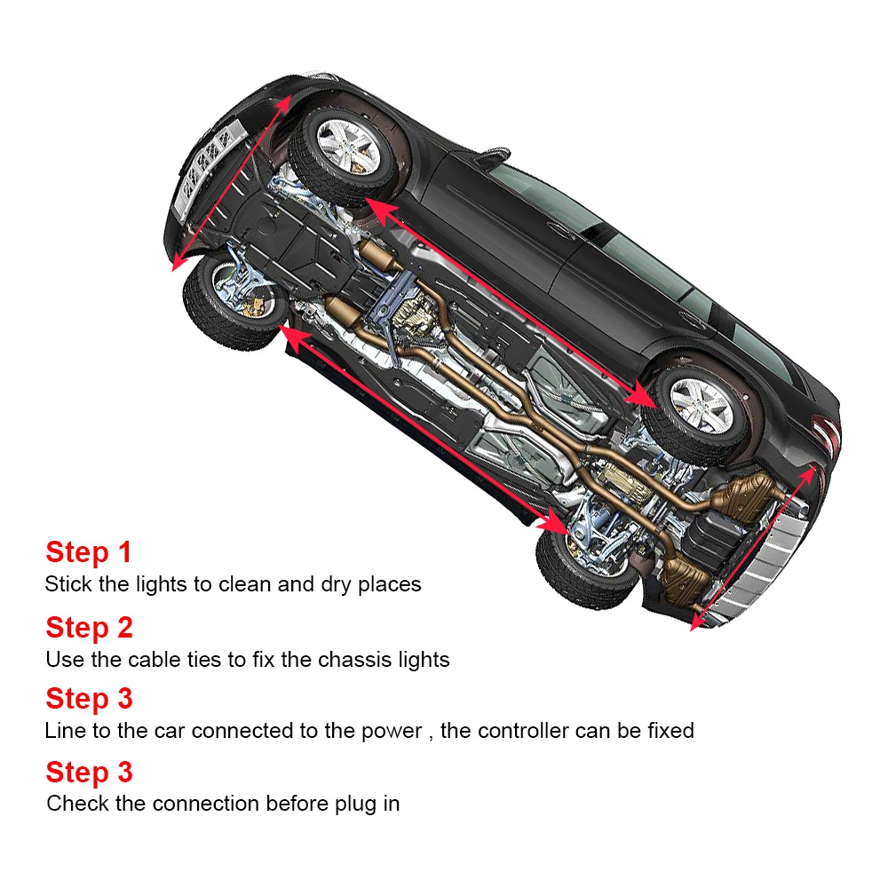 Bộ 4 Dải Đèn LED RGB Điều Khiển Từ Xa Trang Trí Gầm Xe Hơi
