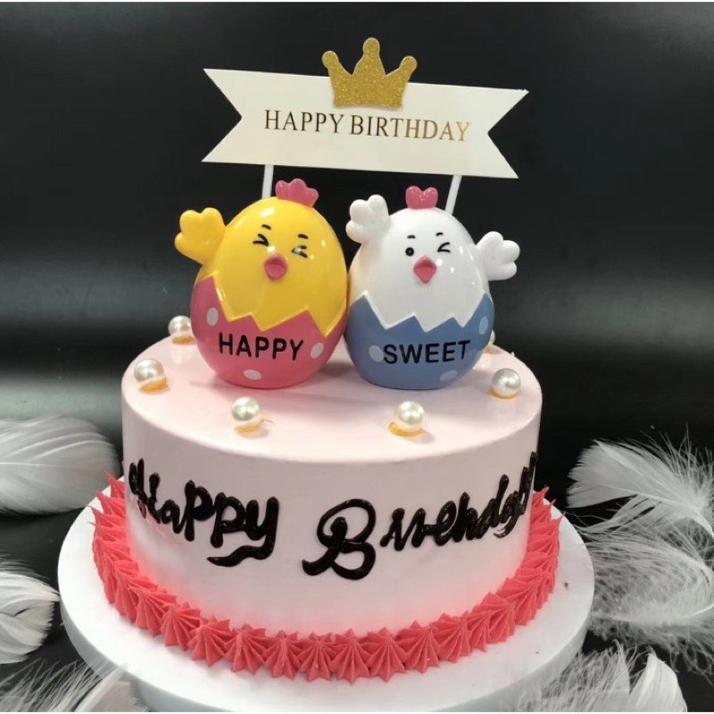 Set 2 Trứng gà con trang trí bánh kem, Phụ kiện bánh sinh nhật, gà trứng, gà chip