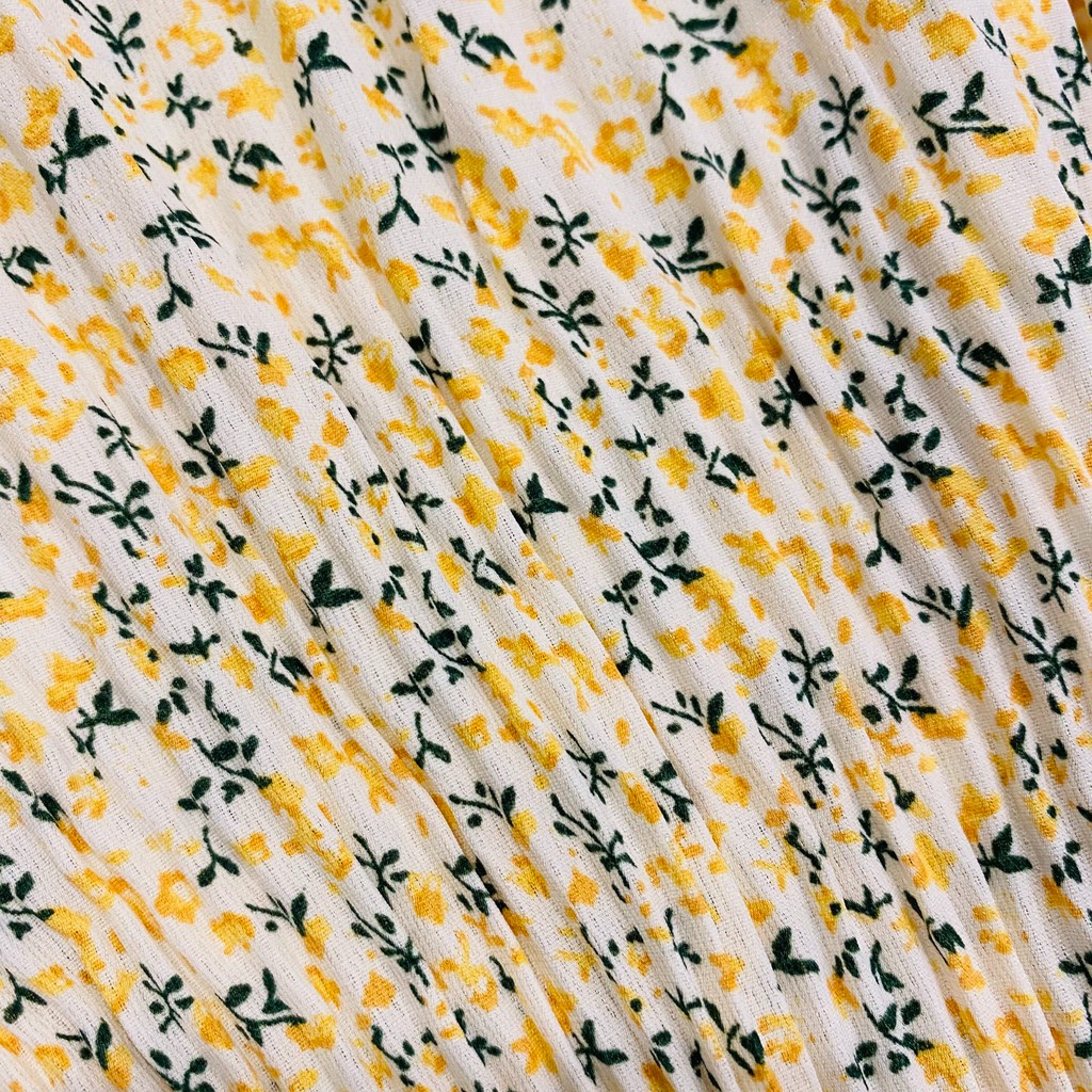 [Ảnh thật/Clip cận chất] Chân váy hoa xếp li nhỏ Ulzzang style Chân váy hoa nhí màu vàng vintage dáng dài Quảng Châu