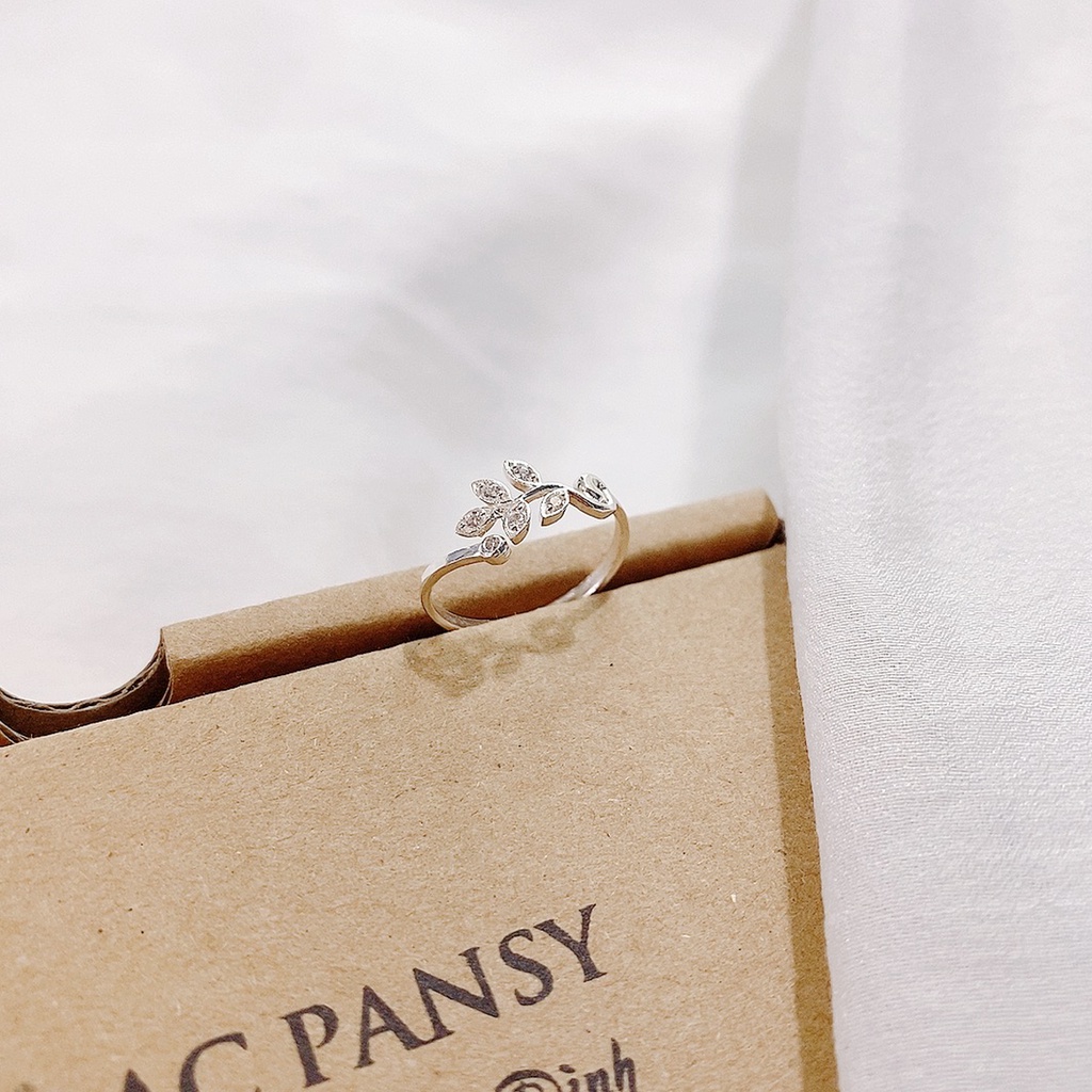 Nhẫn bạc nữ PANSY - Nhẫn lá bạc ta đính đá thiết kế hở freesize