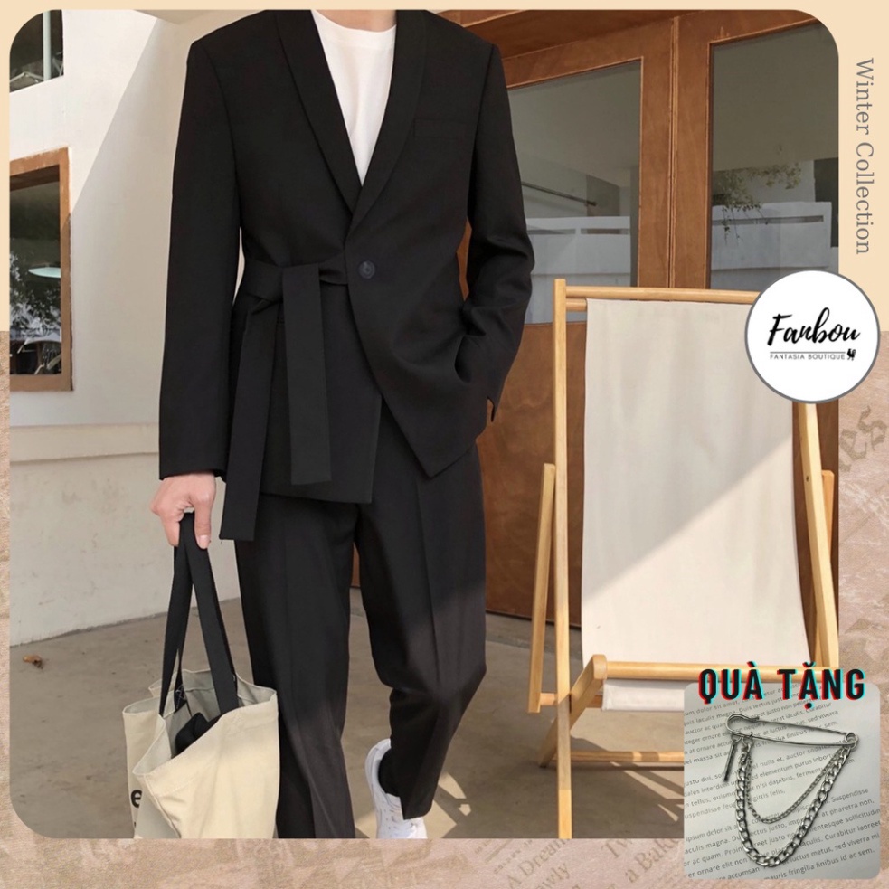 Áo khoác blazer nam thân dây buộc xéo tay dài  - Hàng mới về