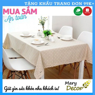Khăn trải bàn tròn, chữ nhật, oval vải bố linen trang trí nhà cửa giá tốt - Hoa cúc trắng KB-I02