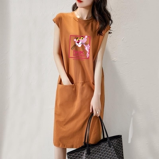 Đầm Thun Nữ Ngắn Tay In Hình Chú Báo Hồng