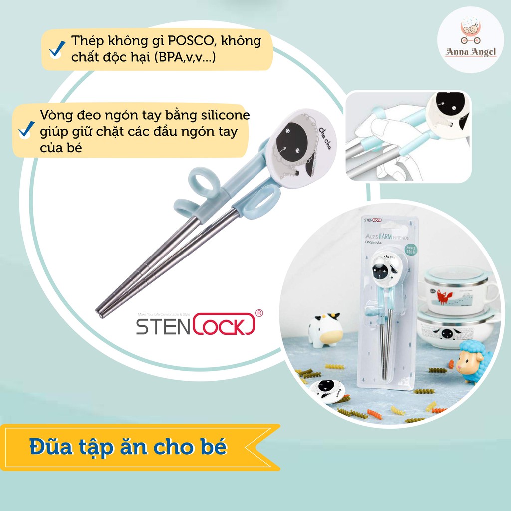 Set đồ dùng ăn dặm Tô/Muỗng/Nĩa/Đũa STENLOCK (Chính hãng Hàn Quốc)