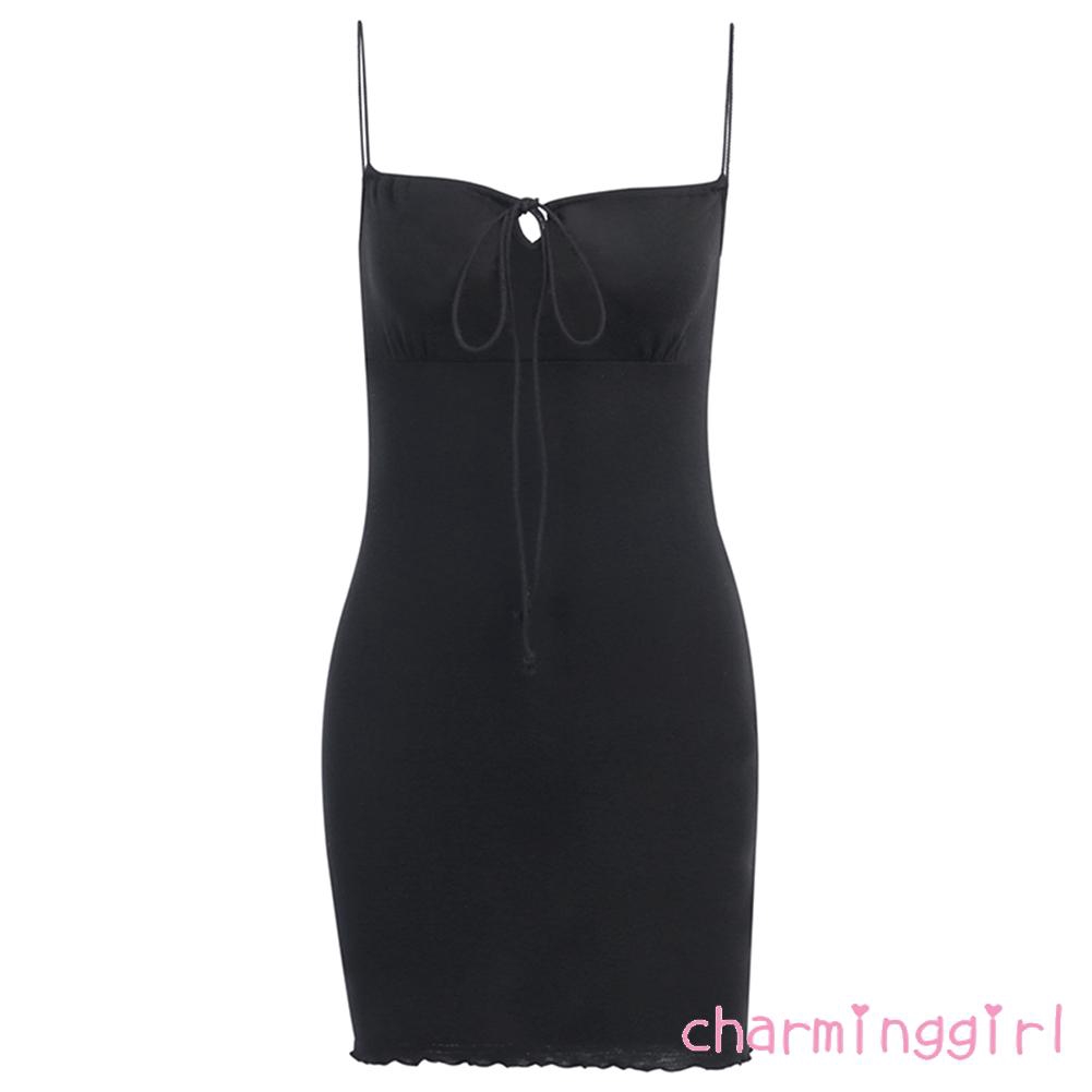 Đầm 2 dây màu trơn ôm dáng quyến rũ dành cho nữ