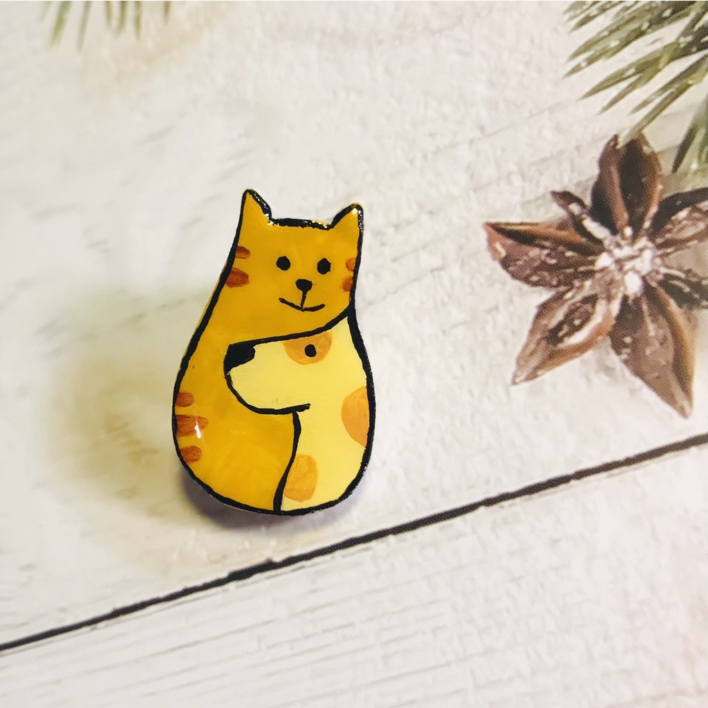 Ghim cài áo cún miu phong cách vintage bằng đất sét polymer clay