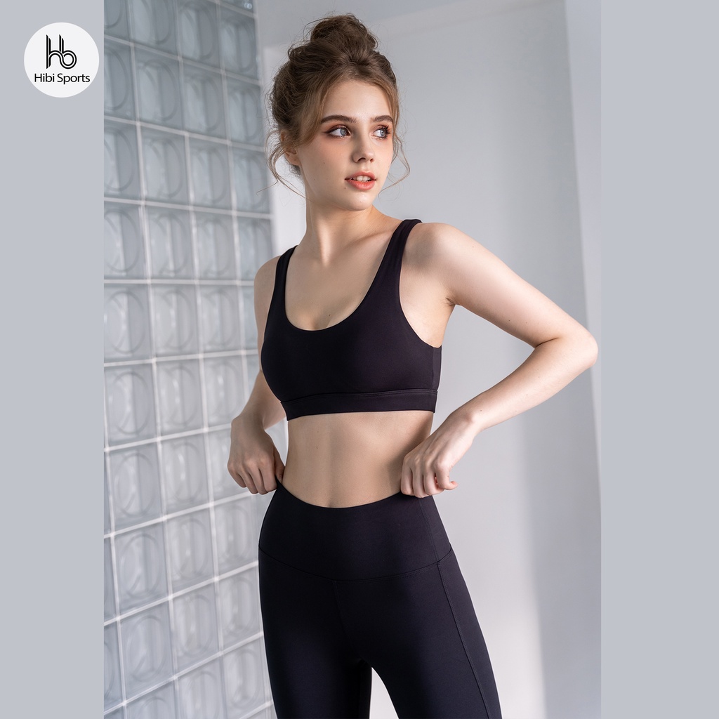 Set đồ tập yoga gym Hibi Sports H142, quần lửng lưng cao, áo dây đan kèm mút ngực