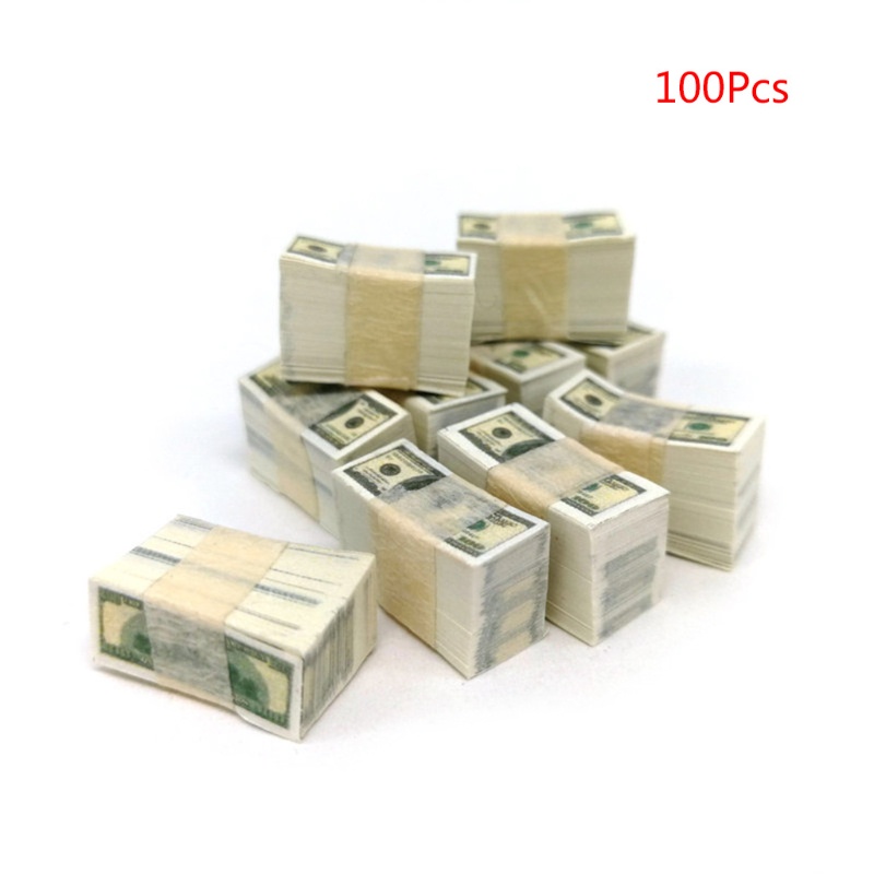 Set 100 Tờ Tiền Đô Mini 100 Tờ Phụ Kiện Cho Nhà Búp Bê
