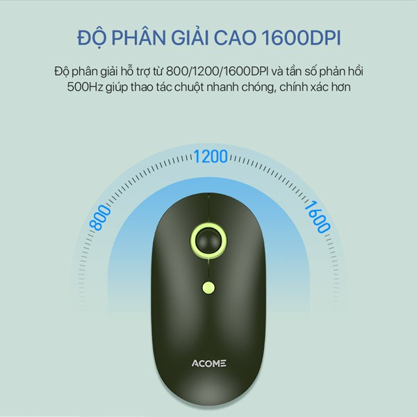 Chuột Không Dây Acome AM300 Silent Tĩnh Âm Không Gây Ồn Tặng Kèm Pin Kiểu Dáng Xinh Xắn Nhỏ Gọn Tiện Dụng