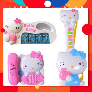Bộ đồ chơi 3 món đàn mèo kitty gồm 1 đàn ghita, 1 đàn organ và 1 điện thoại
