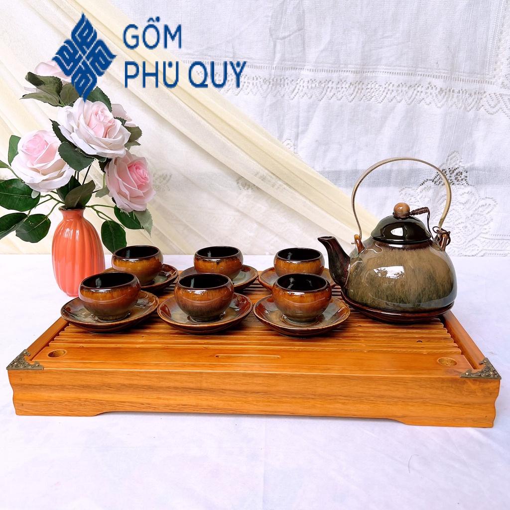 Bộ Ấm Chén Uống Trà 🎁 Gốm Sứ Bát Tràng 🎁 Bộ Ấm Trà,chuông Gấm Cao Cấp Decor Gomphuquy Thh01