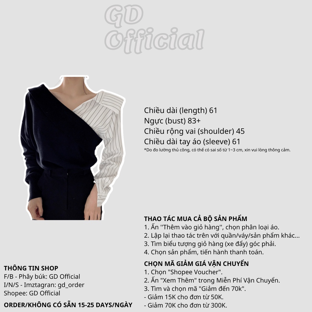 A87|Áo sơ mi polo hở vai phối len cho nữ công sở nhẹ nhàng màu trắng, xám, đen GD Official