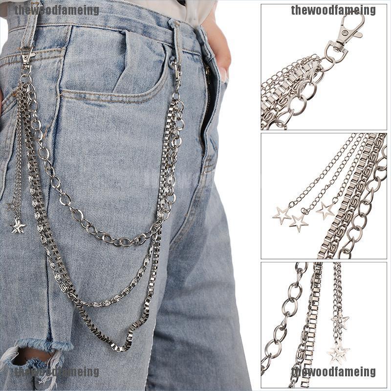 Chuỗi xích gắn trang trí quần jean 3 lớp phong cách hiphop dành cho nữ