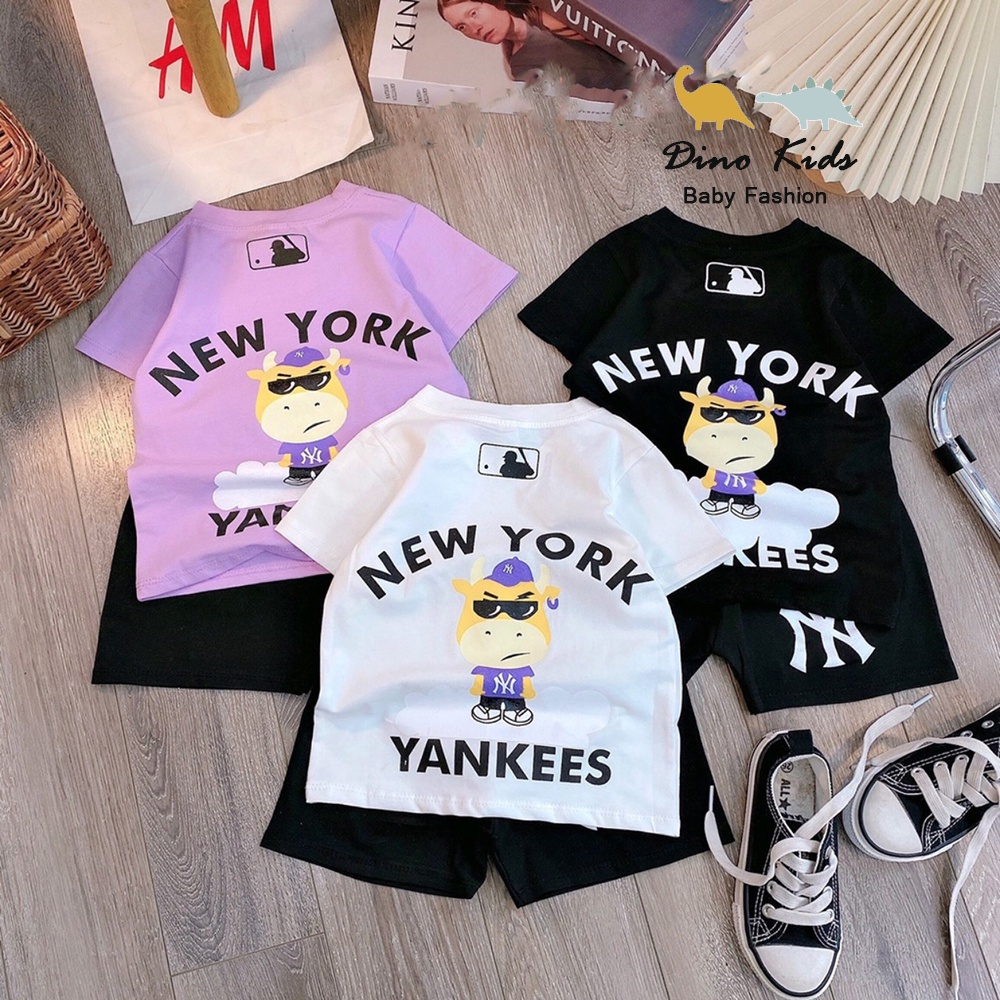 Bộ hè bé trai, bé gái, bộ quần áo cộc tay in hình trâu vàng N.Y cho bé size 8-35kg