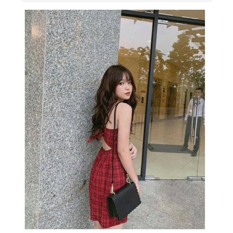 ĐẦM CARO NƠ LƯNG KÈM MÚT 2 LỚP | BigBuy360 - bigbuy360.vn