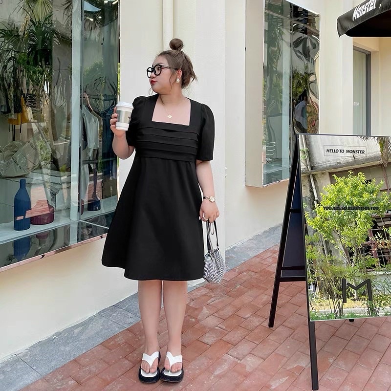 Đầm cổ vuông bigsize 65-90ký siêu xinh che bụng tốt | BigBuy360 - bigbuy360.vn