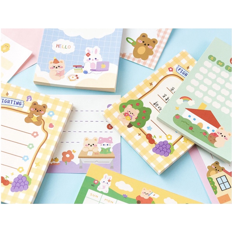 Giấy note cute/Giấy note 50 tờ ghi chú chủ đề gấu thỏ mèo dễ thương trang trí sổ bullet journal Hàn Quốc Tẻn Tẻn