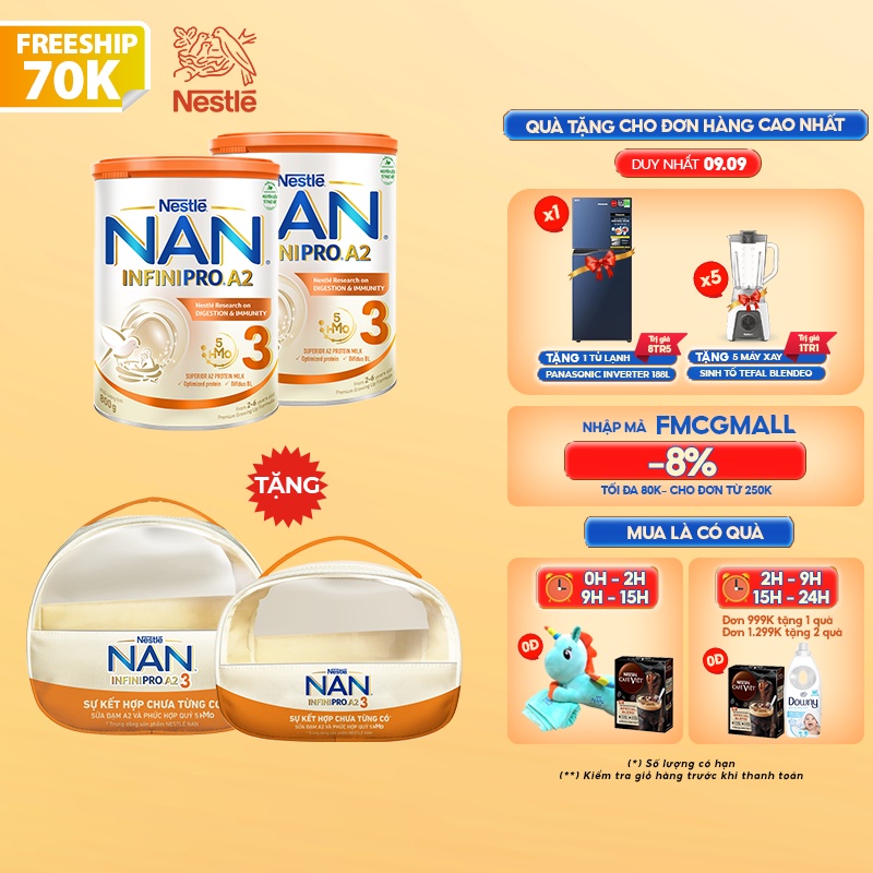 Combo 2 Lon Sữa Nestlé NAN INFINIPRO A2 3, lon 800g