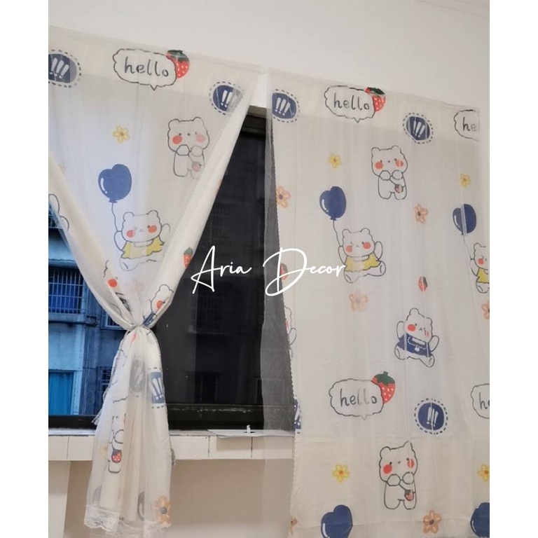 [TẶNG ĐŨA] Rèm cửa dán tường không cần khoan đục gọi thợ họa tiết Trắng Gấu ARIA DECOR, rèm cản nắng, cản gió,cản tia UV