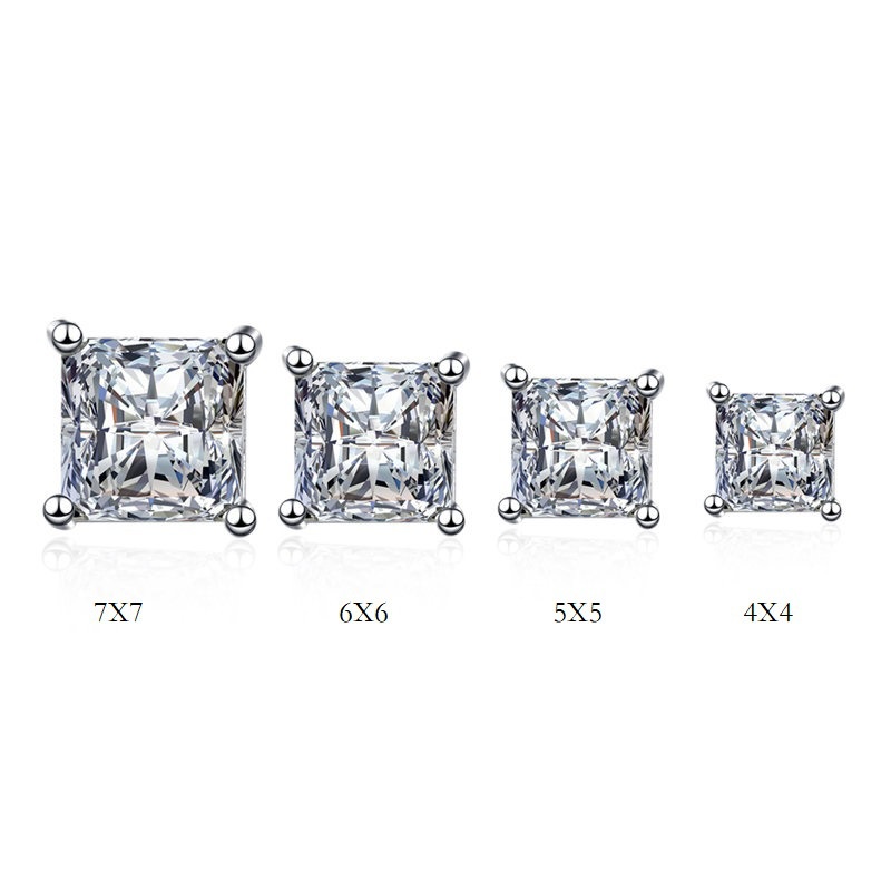 Bông Tai Bạc s925 Dáng Vuông Đính Kim Cương Trắng Thanh Lịch Đơn Giản