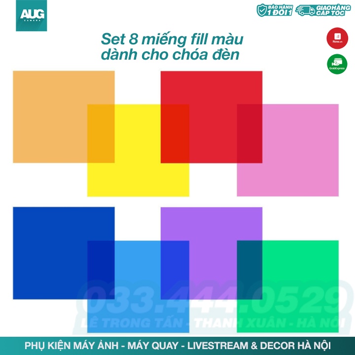 Bộ gel fillter fill 8 màu chuyên nghiệp 30x30cm dành cho đèn studio, đèn led, chóa đèn bowen - AUG Camera &amp; Decor Hà nội