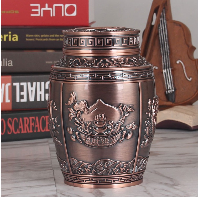 Hộp đựng chè hay đồ dùng nhà bếp bằng đồng giao hoa văn ngẫu nhiên