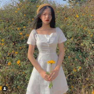 [ SIÊU XINH ] [ BAO ĐỔI TRẢ] đầm hoa cúc trắng cổ vuông [ CÓ HÌNH THẬT + HÀNG SẴN] [ SIÊU RẺ ]