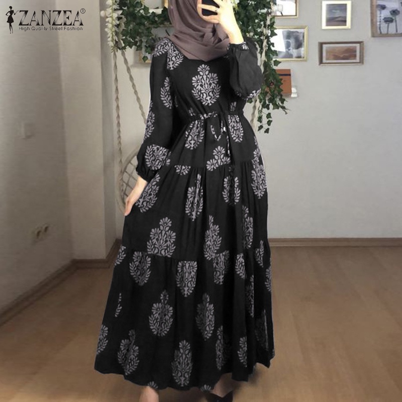 Đầm maxi Zanzea dài tay in họa tiết phong cách hồi giáo dành cho nữ