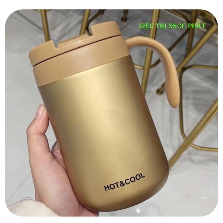 Cốc Giữ Nhiệt/Ly Giữ Nhiệt Đựng Cafe Văn Phòng Có Tay Cầm/ Bình ủ cháo Chất Liệu Inox 304 Cao Cấp 500ml