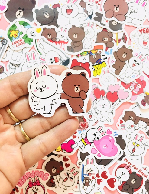 Sét 30-50 Sticker gấu line gấu brow  and cony ép lụa đề can