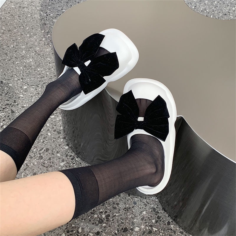 Dép Quai Ngang Đế Dày Chống Trượt Đính Nơ Xinh Xắn
