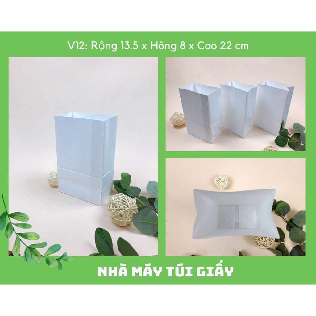 500 CHIẾC TÚI GIẤY KRAFT SIZE 12: 13.5x8x22 MÀU TRẮNG KHÔNG QUAI ( ẢNH THẬT)