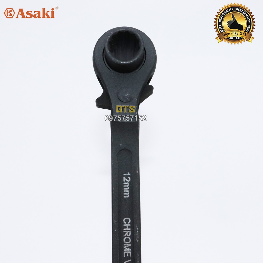 Cờ lê đuôi chuột cao cấp 12-14 mm Asaki AK-6451, cờ lê giàn giáo 2 đầu tự động thép Chrome Vanadium, công tắc đảo chiều