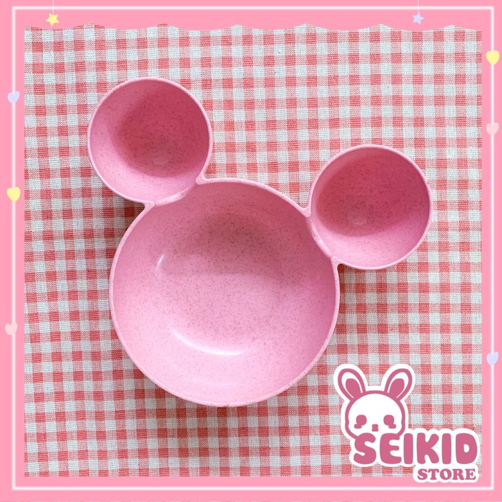Khay ăn dặm lúa mạch hình Mickey an toàn cho bé 3 khoang chứa thức ăn Seikid Store