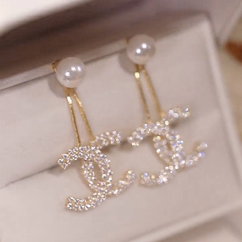 Bông Tai Chữ Đính Đá Ngọc Trai Sang Trọng