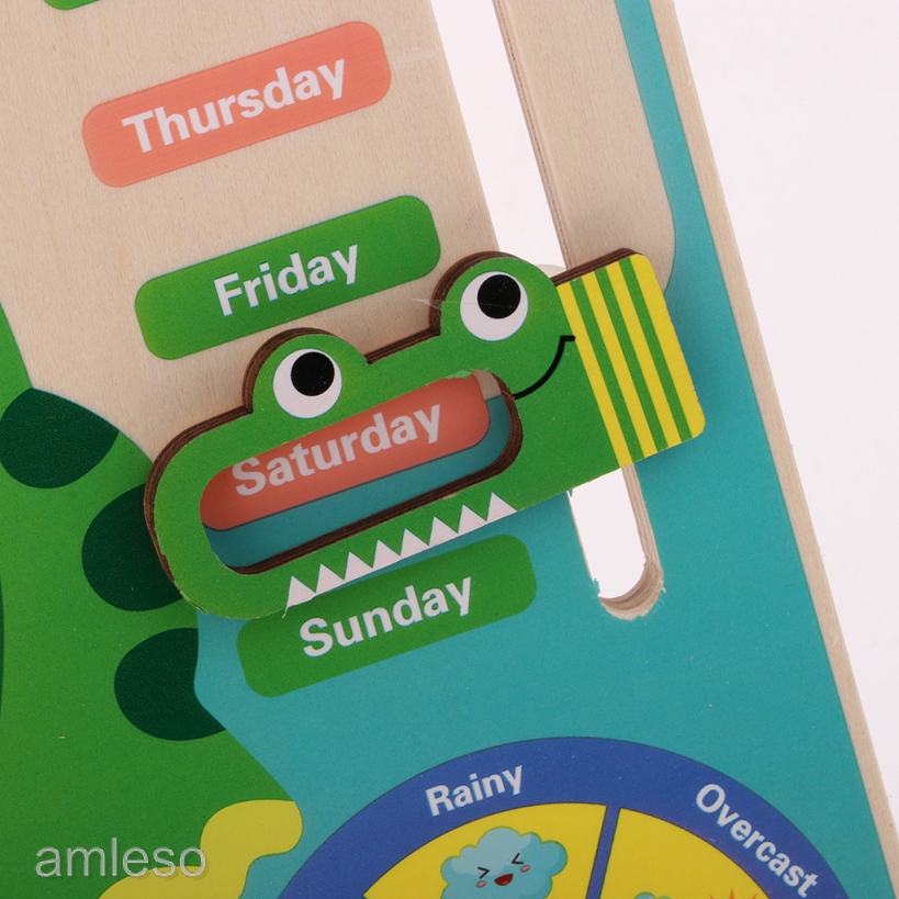 [AMLESO] Wood Calendar Clock Learn Time Date Weather Educational Toy for Boys Girls