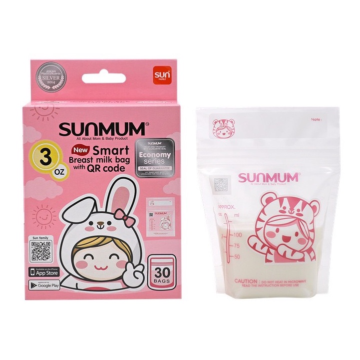 Hộp 30 túi trữ sữa Sunmum Thái Lan - tặng kèm bút ghi chú