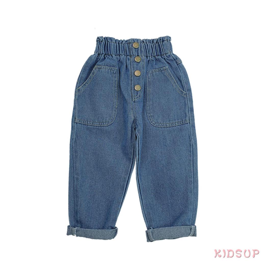 Quần jeans dài lưng cao dáng rộng phối túi thời trang xuân thu cho nữ