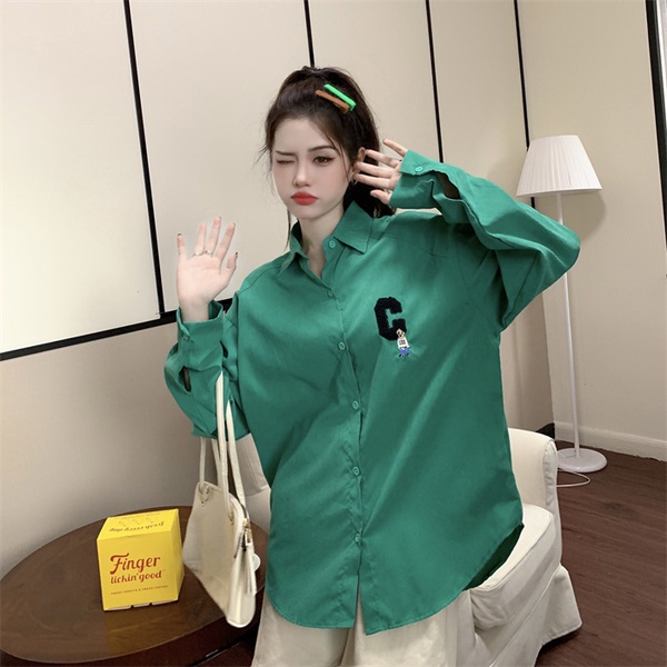 Áo Sơ Mi Nữ Dài Tay Dáng Rộng In Chữ Thời Trang Hàn Quốc Mới