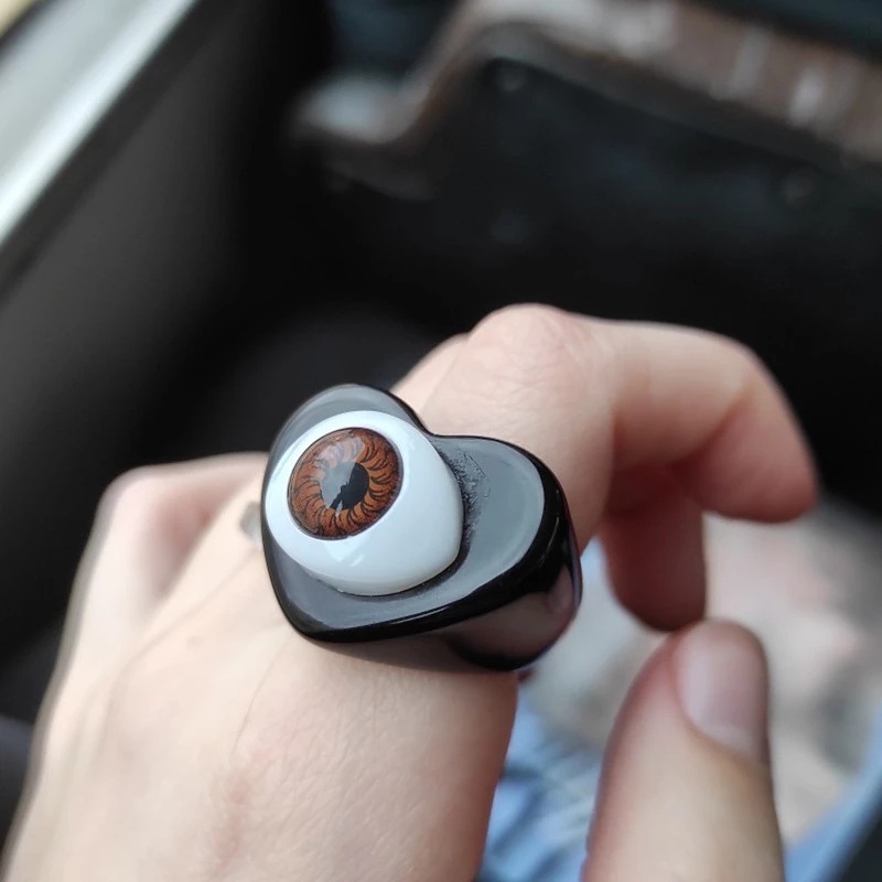 Nhẫn Nhựa Acrylic Hình Trái Tim Mắt Quỷ Nhiều Màu Thời Trang Punk Dành Cho Nam Nữ/Nữ