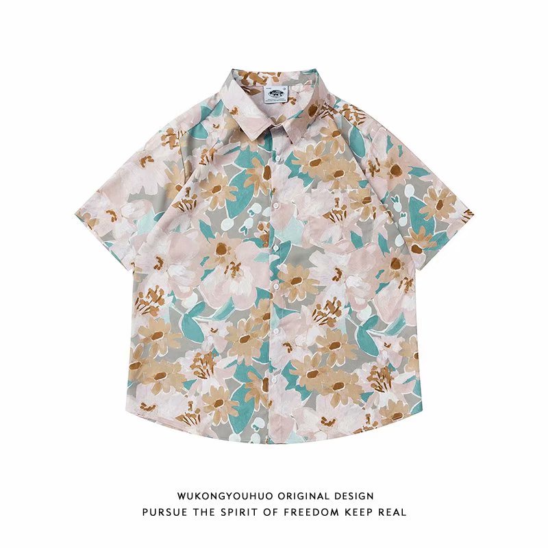 Áo Sơ Mi Tay Ngắn Dáng Rộng In Họa Tiết Hoa Phong Cách Hawaii Thời Trang Mùa Hè Hàn Quốc Xinh Xắn Cho Cặp Đôi