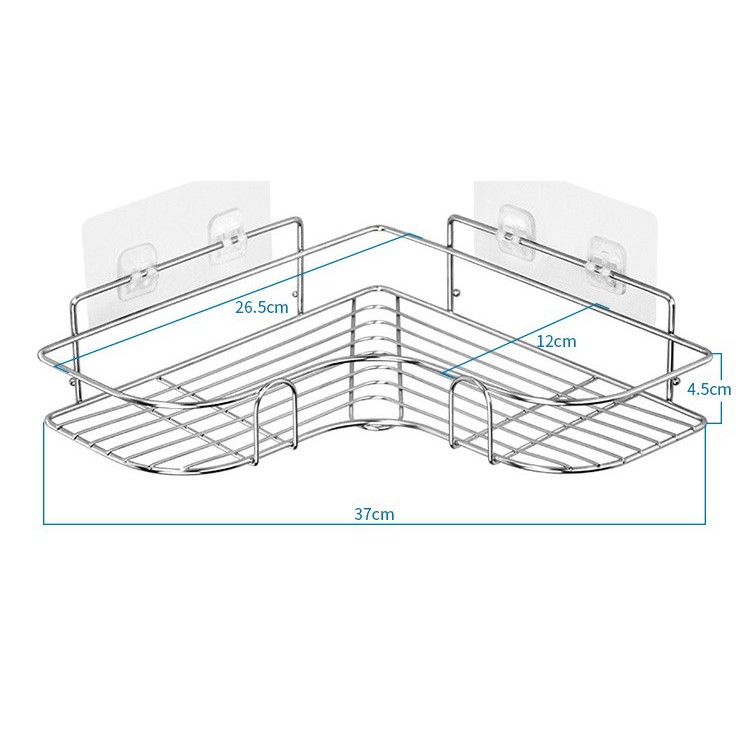 Kệ Góc INOX 304 Để Đồ Nhà Tắm Nhà Bếp Treo Dán Góc Tường Không Cần Khoan Vít