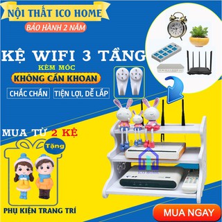 Kệ wifi treo tường 3 tầng KHÔNG CẦN KHOAN nhỏ gọn thông minh tiện lợi- Ico Home
