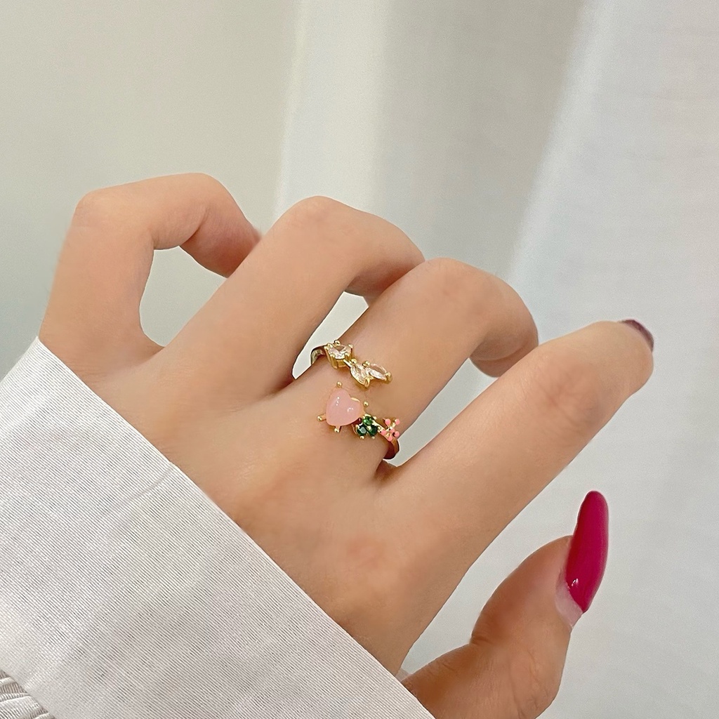Nhẫn Hở Hai Lớp Đính Đá Zircon Hình Trái Tim Có Thể Điều Chỉnh Phong Cách Hàn Quốc Cho Nữ