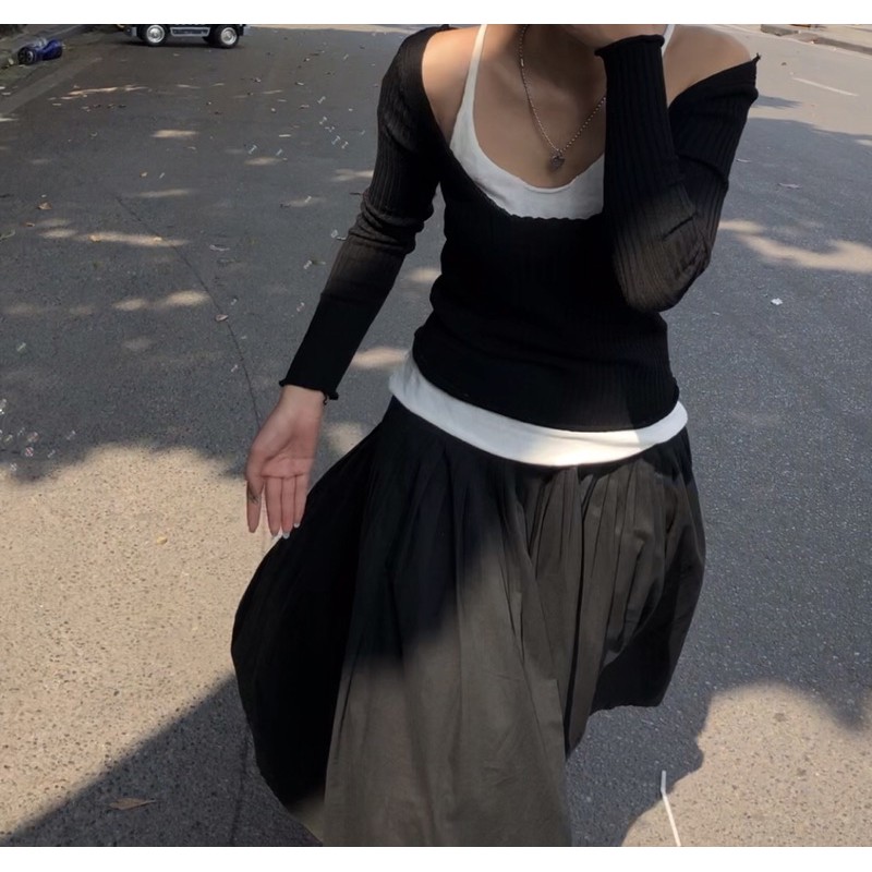 áo 2 lớp, áo len mỏng (ảnh thật up sau, mặc lên hay trễ vai đều đc) | BigBuy360 - bigbuy360.vn