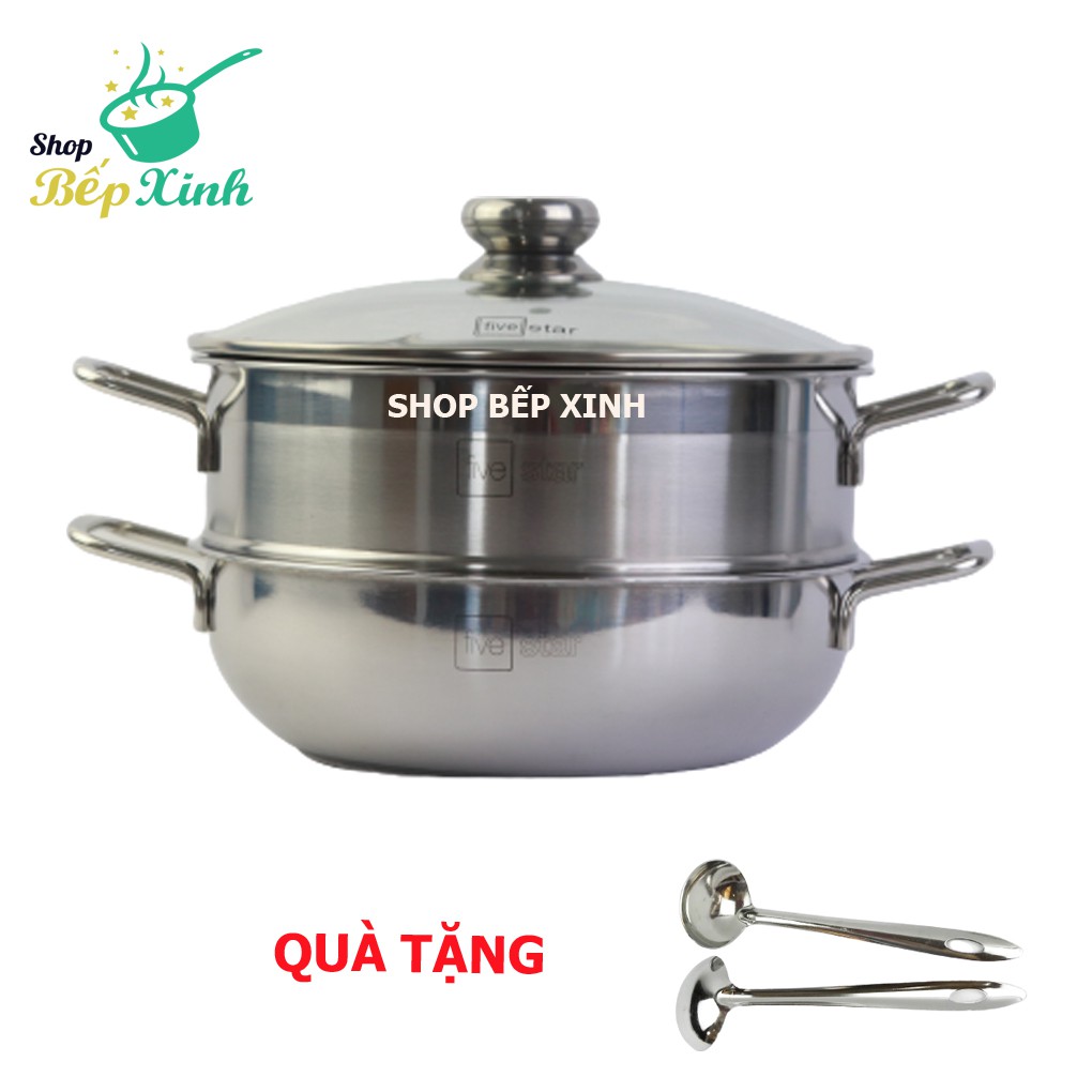 Bộ nồi xửng hấp 3 đáy FIVESTAR Standard bếp từ nắp kính tặng 2 muỗng canh ( 24cm / 26cm / 28cm )