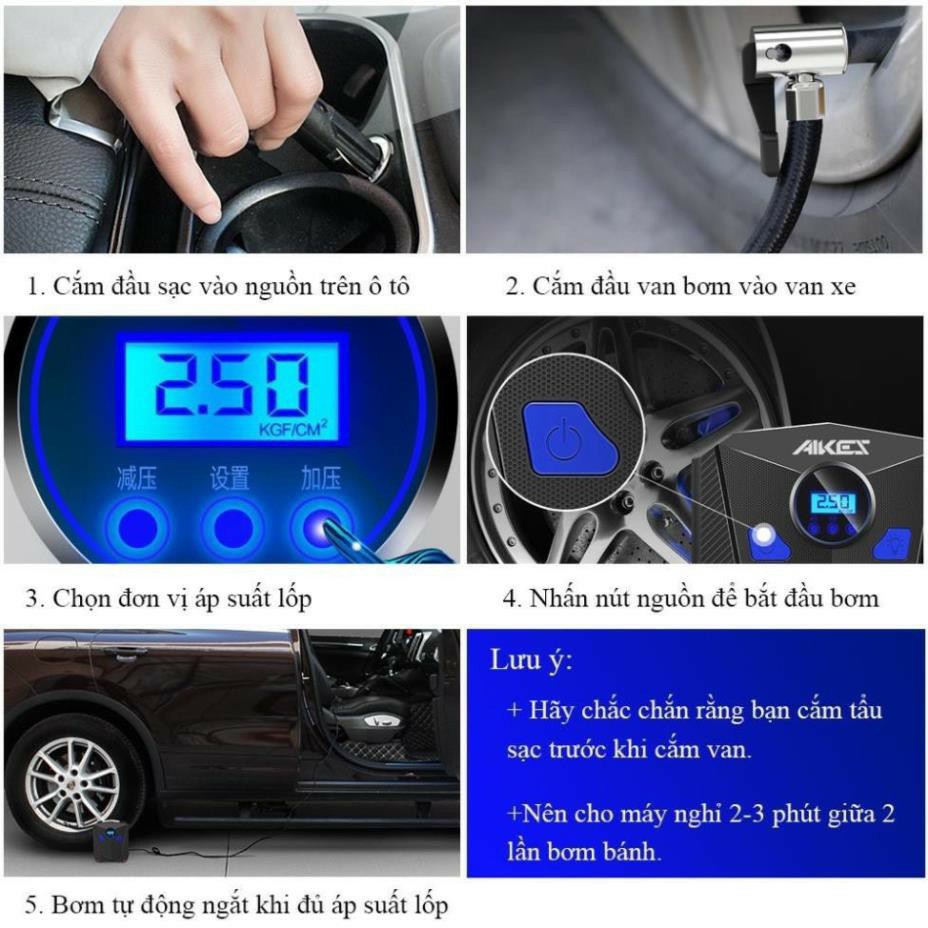 COMBO Bơm Lốp AIKESI + Cảm Biến Áp Suất Lốp TPMS Cần Thiết Cho Ô Tô