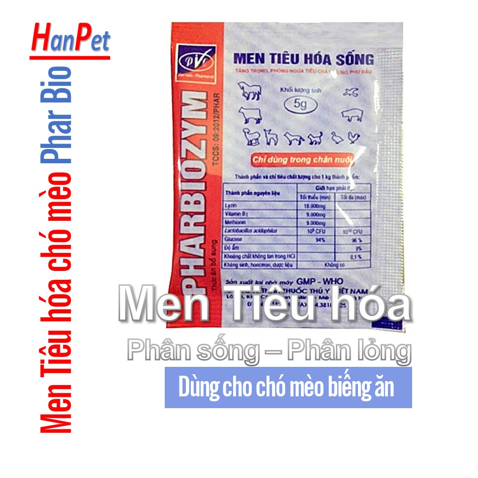 Hanpet.GV- Men bio PharBiozym- 5gr Men Tiêu Hóa Cho Chó Mèo 5g