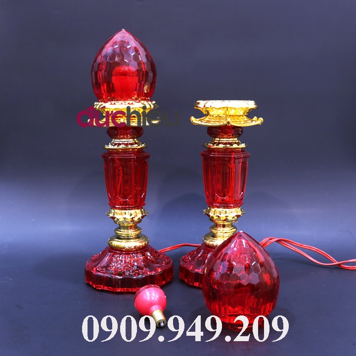 Bộ 2 đèn trái đào để bàn thờ cúng trang trí gia tiên, tết – Đức Hiếu Shop